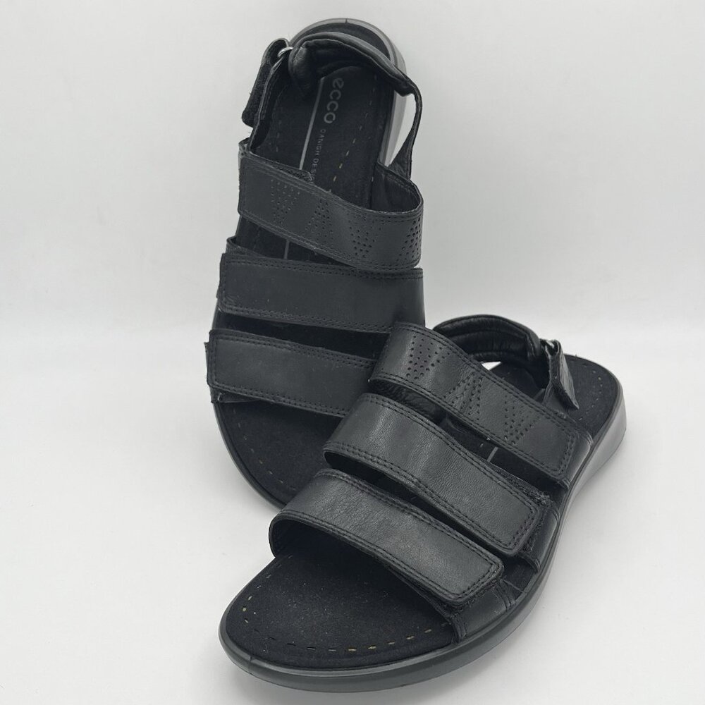 ECCO Black Leather Comfort Sandals Danish Design Adjustable Straps Sz 39 Casual
